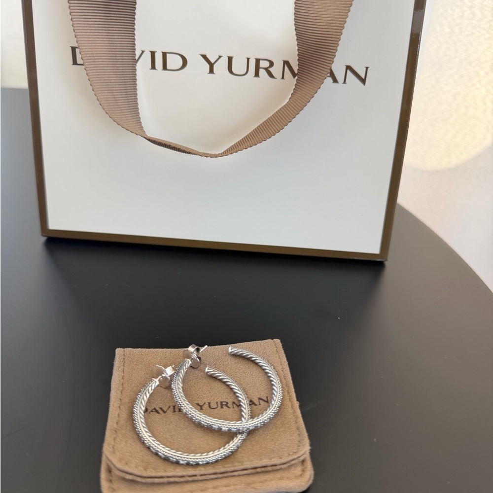 David Yurman Silver and Black Hoop Earrings - Picture 3 of 5